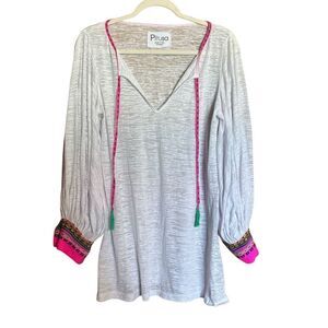 Pitusa Tunic Top Standard Multicolor Colorful Boho Cuffs Tasseled Artsy Resort